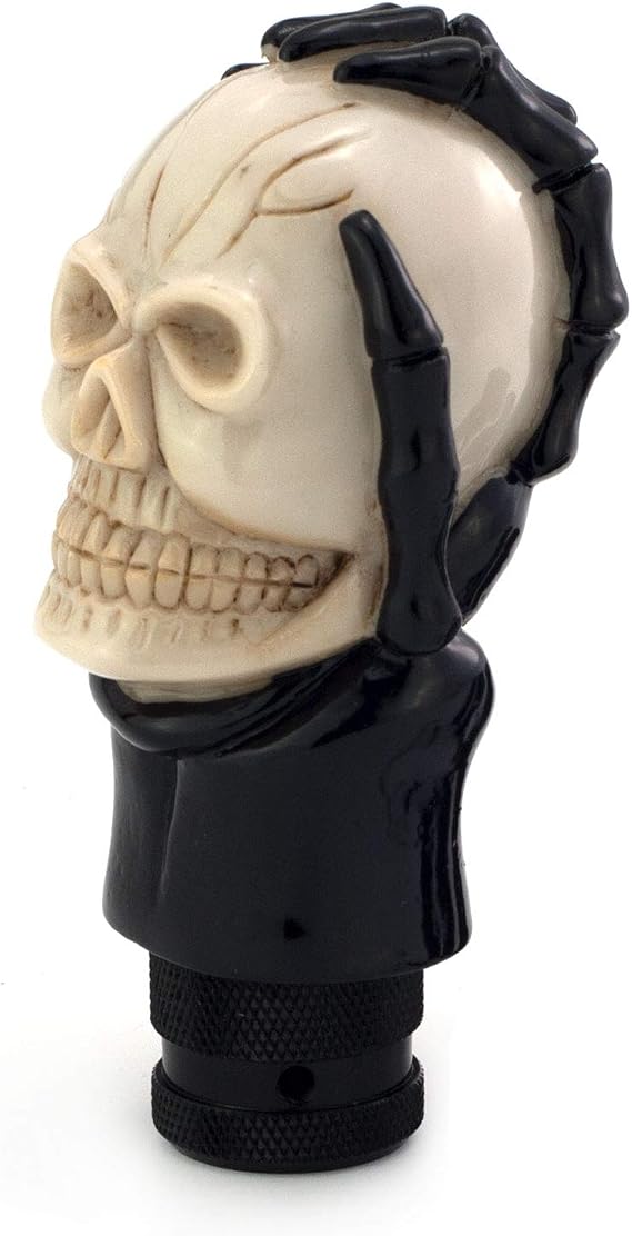 Skull Manual Car Knob Shifter, Auto Gear Shift Handle Magic Skeleton Stick Style Fit Most MT Transmissions, Beige & Black