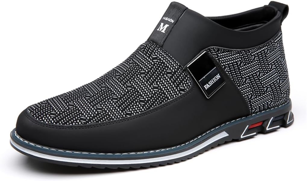 Veslexth Men Mid Top Shoes Casual Slip On Loafers Durable Fashion Boots Male Dress Sneakers