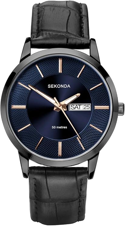 Sekonda Mens Classic Analogue Quartz Watch with Black Leather Strap 1813