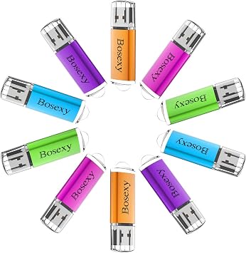 USB Flash Drive 10Pack, Bosexy 16GB Memory Stick Pendrives with Cap Led Indicator Multicolors