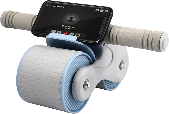 Cabilock Automatic Rebound AB Roller Wheel with Non-Slip Grip, Blue-Grey Abdominal Fitness Roller for Home Workout, Includes Kneeling Pad for Core Exercise and Abdominal Random Color