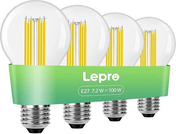 Lepro 1521lm E27 Screw Bulb A-Rated, 7.2W=100W, Warm White 2700K, Pack of 4 [Energy Class A]
