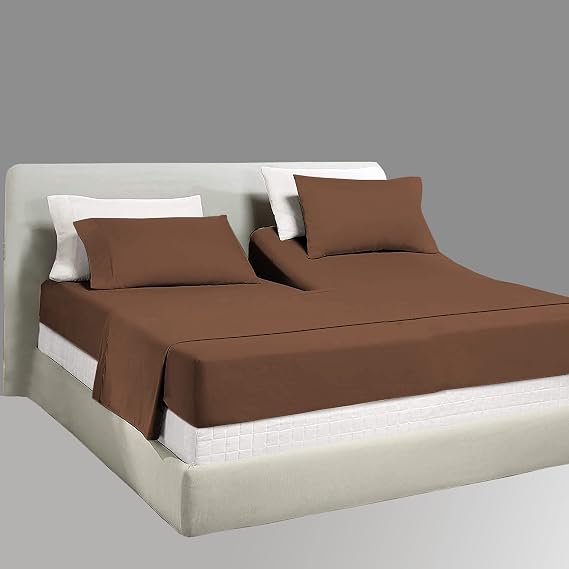 800 Thread Count-Flex Top Split Head Queen Sheets for Adjustable Bed-100% Cotton 4Pcs Half Split Sleep Number Bed Sheets Chocolate, Split Down 39''Inch from The Top, Fits Upto 16''Deep Pocket