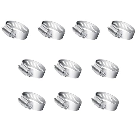 KALIM Hose Clamp, 10 Pieces Stainless Steel Adjustable 16-25mm Range Worm Gear Hose Clamp, Fuel Line Clamp for Plumbing, Automotive and Mechanical Applications