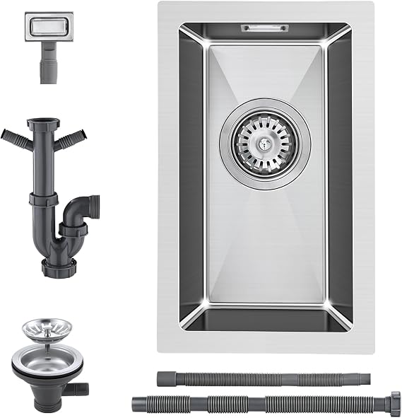 Small Sink 25X40X19CM for Kitchen, 304 Stainless Steel Brushed Undermount Sink for Bar, Pub, Caravan, with Overflow Hole, Brushed