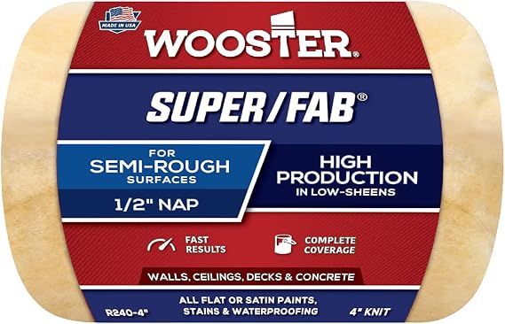 Wooster Brush R240-4 Super/Fab Roller Cover, 1/2-Inch Nap, 4-Inch
