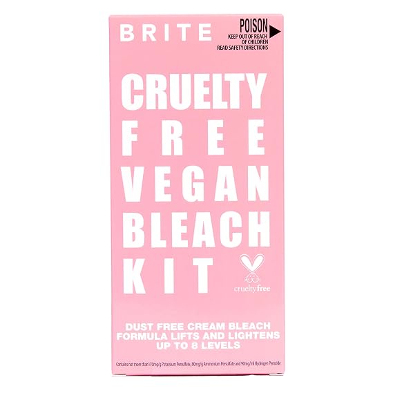 BRITE Vegan Hair Bleach Kit with Easy to Apply Dust-Free Creams - Up to 8 Levels Lighter & Suitable for All Hair Types - Includes 80ml Developing Cream, 50ml Lightening Cream, and Protective Gloves