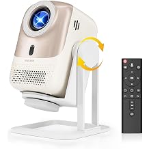 Beamer【Autofokus/Trapezkorrektur】 4K unterstützt 1080P FHD 450ANSI Smart Tragbarer Beamer mit Android OS WiFi6 Bluetooth 5.2 360° Drehbar Projektor für Smartphone TV Stick PS5 Heimkino/Outdoor