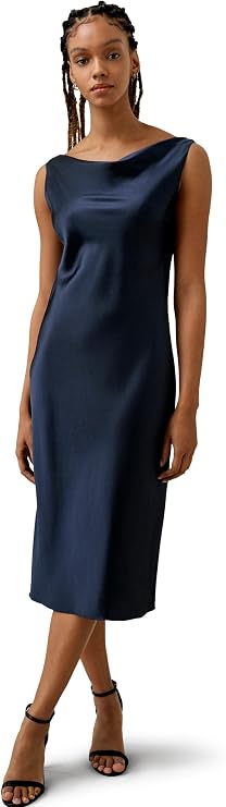 LilySilk 22 Momme 100% Mulberry Silk Dress Below Knee Length Cowl Neck Slim Fit Bias Cut Classic Dress for Formal