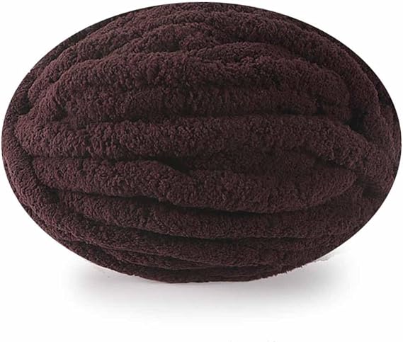 Soft Chunky Yarn, Hand Knitting Wool, Fluffy Chenille Yarn for Blankets Hats Scarfs or Pet Bed (Brown)