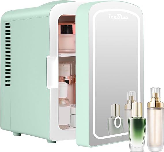 Iceblue Mini Fridge, 4 Liter /6 Cans Makeup Fridge with LED Mirror - Green