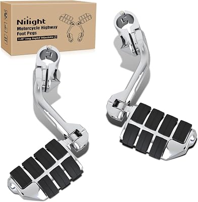 Nilight 1.25 Motorcycle Highway Pegs For Harley Davidson Touring Road King Street Glide Sportster Adjustable Long Angled Foot Pegs Universal For 1-14 Engine Guard Crash Bars Highway Footpegs Chrome