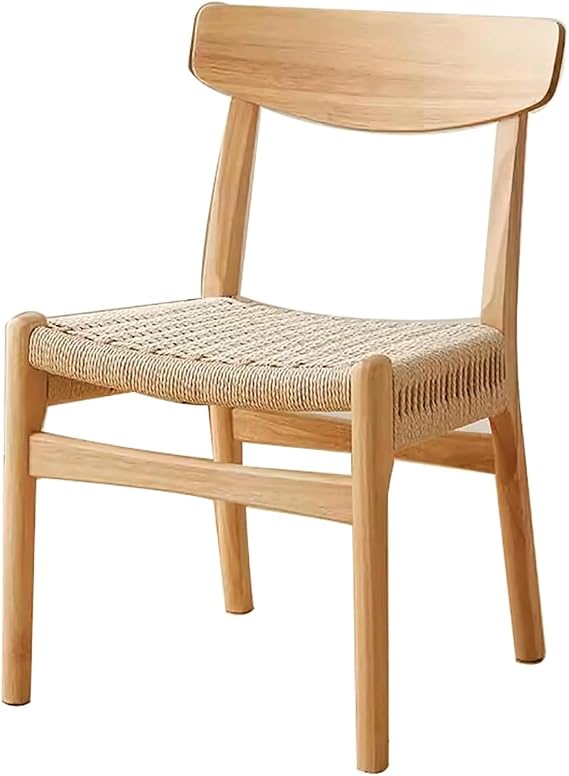 Rope Woven Dining Chair Mid Back Armless Dining Room Side Chair Retro Wabi-Sabi Style Dining Chair with Solid Wood Legs for Home Restaurant Living Room