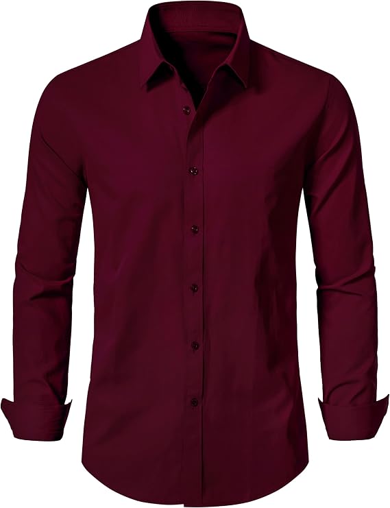 Mens Stretch Slim Fit Dress Shirts Lightweight Soft Long Sleeve Casual Button Down Shirts