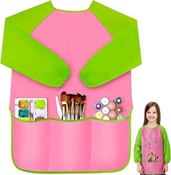 IKAYAS Kids Art Smock, Waterproof Long Sleeve Art Apron for Kids 3-5, Paint Artist Toddler Smock for Painting Supplies