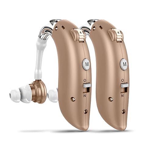 DELLONA High-Performance Hearing Aids for Seniors, OTC Rechargeable Hearing Aid for People with Severe Hearing Loss with Intelligent Noise Reduction (Pair), 4 Modes - Comfortable Hearing Aid devices for elderly, Over The Counter Hearing Aids (Beige)