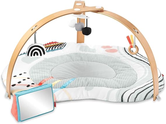 Skip Hop Baby Play Gym Montessori-Inspired 3-in-1 Sensory Tummy Time Activity Mat with 25+ Developmental Activities 4 Toys and 5 Parent Guide Cards with Stage-Based Activities Discoverosity Age 0-2y