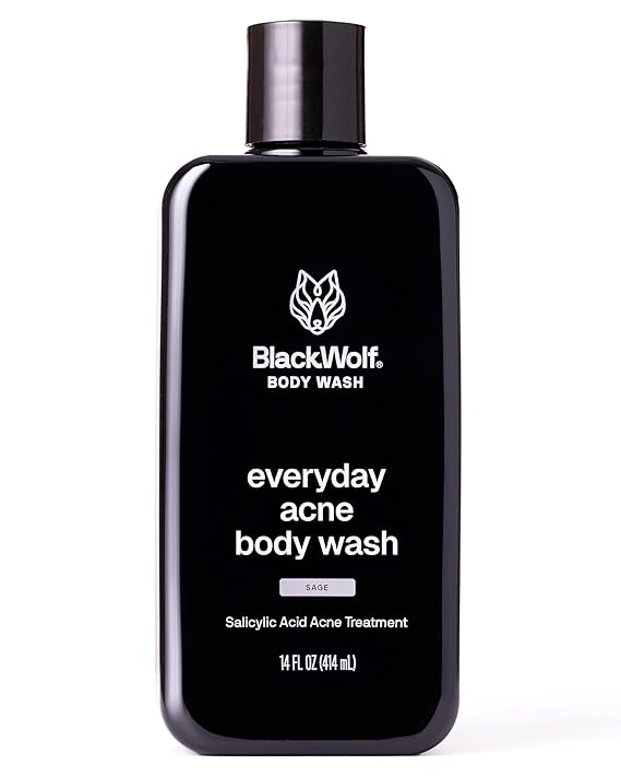 Black Wolf Salicylic Acid Body Wash for Men - Acne Face Wash, 14 Fl Oz