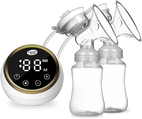 Double Electric Breast Pump, Breastfeeding Milk Pump with 2pcs 150ml Milk Bottles 3 Modes and 9 Adjustable Levels Low Noise Anti Backflow LED Screen Rechargable LED Display