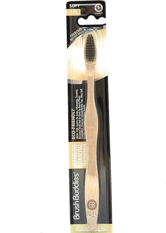 Brush Buddies Bamboo Charcoal Toothbrush Manual Toothbrush Soft Bristles Eco Friendly Toothbrush for Adults Sensitive Teeth Charcoal Infused Whitening Toothbrush for Bad Breath Stain Removal Oral Care