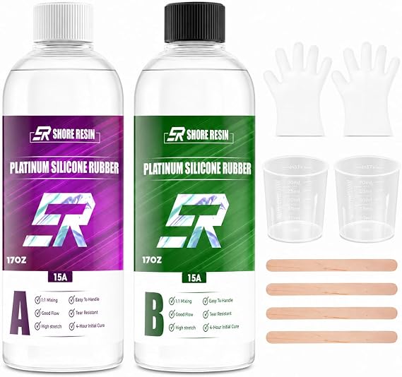 Silicone Mold Making Kit 34 oz SHORE RESIN, 15A Platinum Silicone Rubber