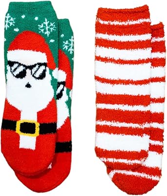 Wondershop 2-Pair Kids Santa Super Soft Cozy Crew Slipper Socks, Size XS/S Kid's Shoe Sizes 11-1, Christmas Holiday Theme, Red Green white, Boys & Girls