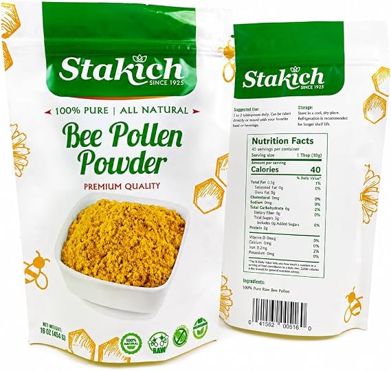 Stakich Bee Pollen Powder - Natural Energy Support Supplement - 1 lb