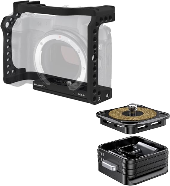 EOS R Camera Cage, EOS R Cage with Quick Release Kit QR Plate,Quick Install and Remove Kit Compatible with ARCA Interface