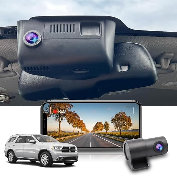 Fitcamx Front 4K+Rear 1080P Dash Cam Adapts for Dodge Durango 2014-2020 (HD2-6072/with Vent at Front), OEM Look, Dual HD Video, Built-in WiFi & APP, Loop Recording, G-Sensor, Easy to Set, 128GB Card