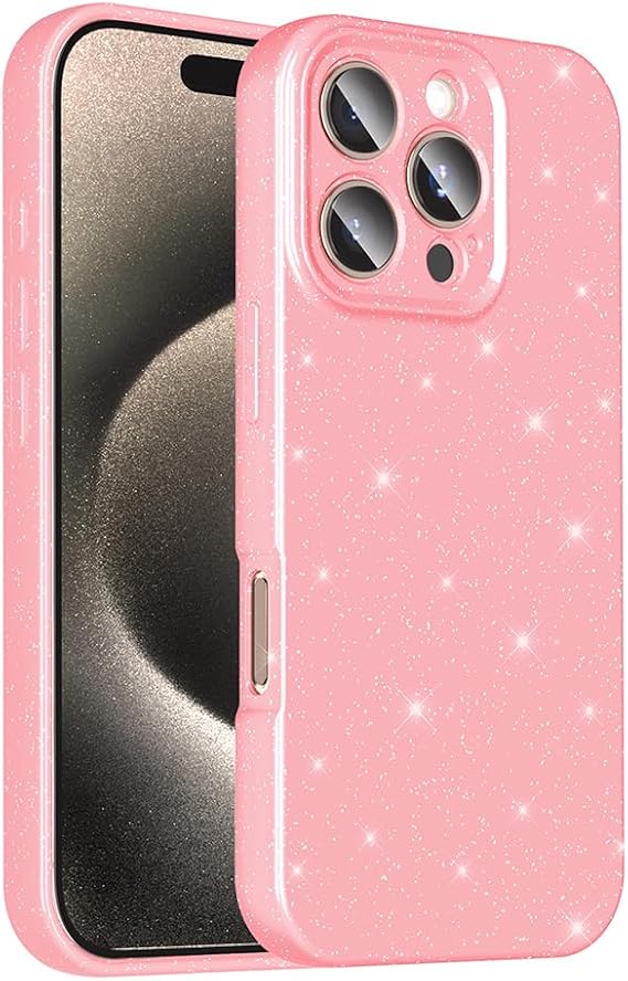 Spia Apple iPhone 16 Pro Max ile Uyumlu Kılıf Pembe Fujimum Simli Kapak (Apple iPhone 16 Pro Max ile Uyumlu, Pembe)