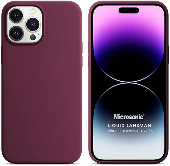 Microsonic Kılıf Apple iPhone 15 Pro Max için Liquid Lansman Silikon Bordo [iPhone 15 Pro Max ile Uyumlu Kılıf - Bordo]