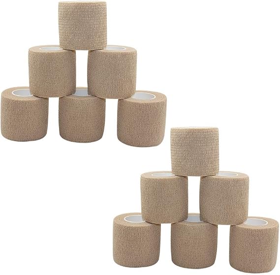 Self Adhesive Bandage Tape-Self Adherent Stretch Medical Bandage Wrap Athletic Tape Vet Tape 2Inch 5Yards-12 Count(Skin)