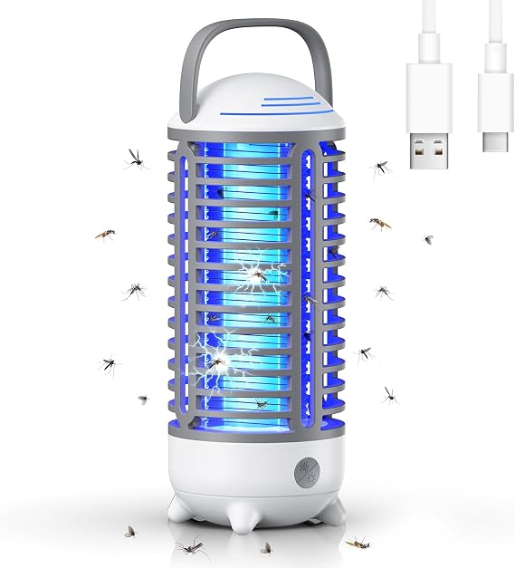 Bug Zapper Outdoor, Mosquito Zapper with LED Light, Rechargerable Mosquito Killer Lamp Fly Zapper Outdoor Indoor, Insect Zapper Electric Fly Traps, Mosquito Killer for Patio Yard Camping(Grey)