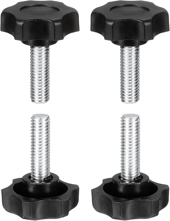 sourcing map 4 Pcs Star Knobs Handles M8 x 25mm (1.25mm Pitch) Male Thread Metric Carbon Steel Hand Tightening Clamping Screws Threaded Stud Knob Bolts for Woodworking Jigs, Black