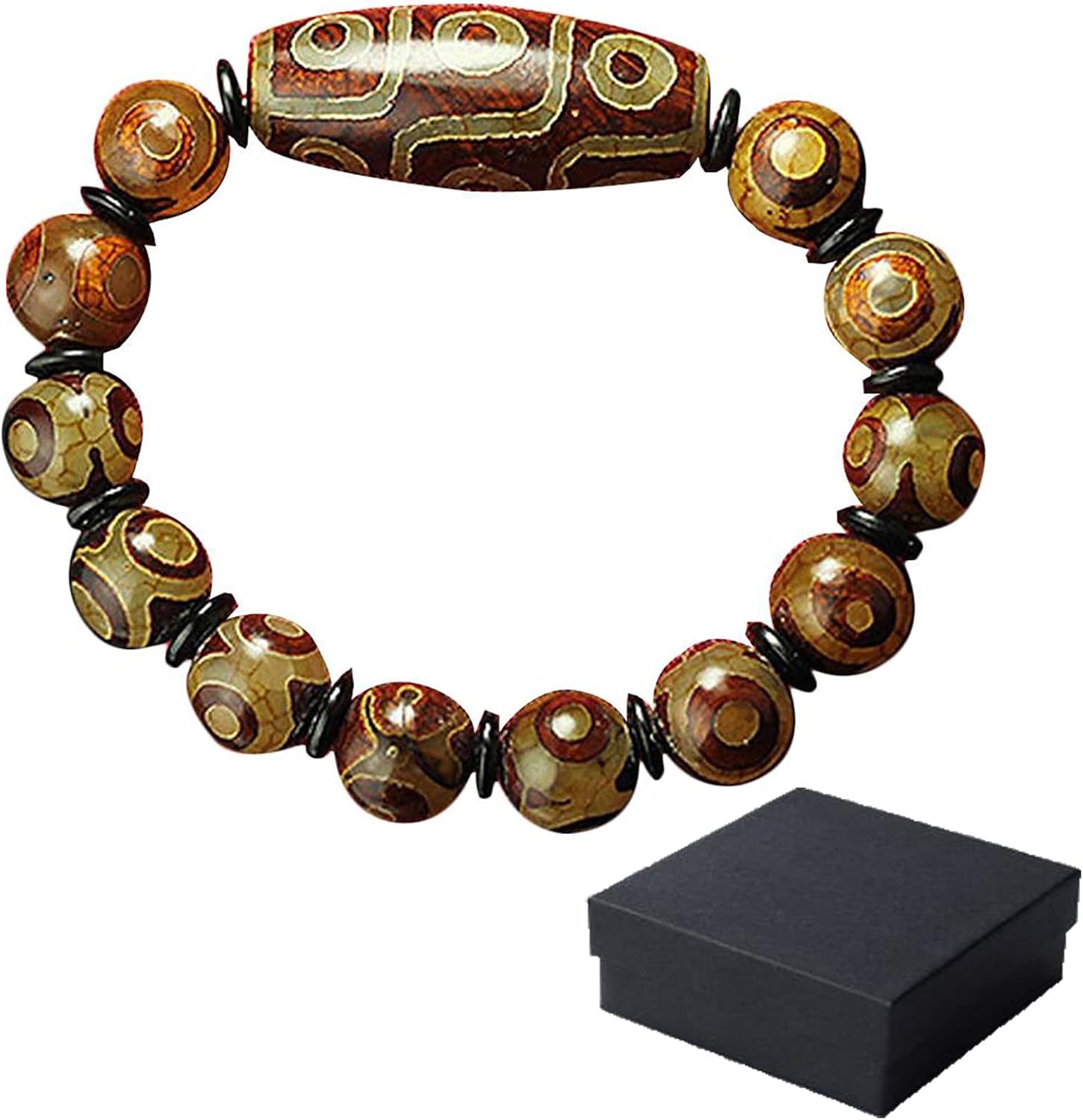 Ezrch Nine Eyes Dzi Bead Bracelet, Feng Shui Zen Bless Beads Bracelet, Tibetan Agate Buddhist Meditation Amulet, Good Luck Jewelry Gifts for Women Men