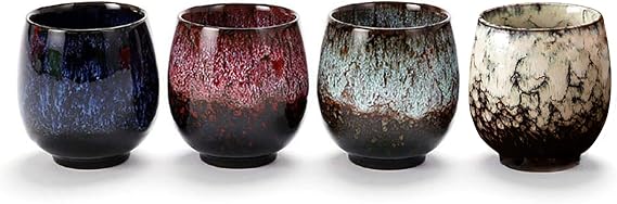 Jianzhan Ceramic Teacup, Kung Fu Tea Set, Coffee cup,Yerba Mate Set Ceramic Mate CupSet of 4 (4 colors)