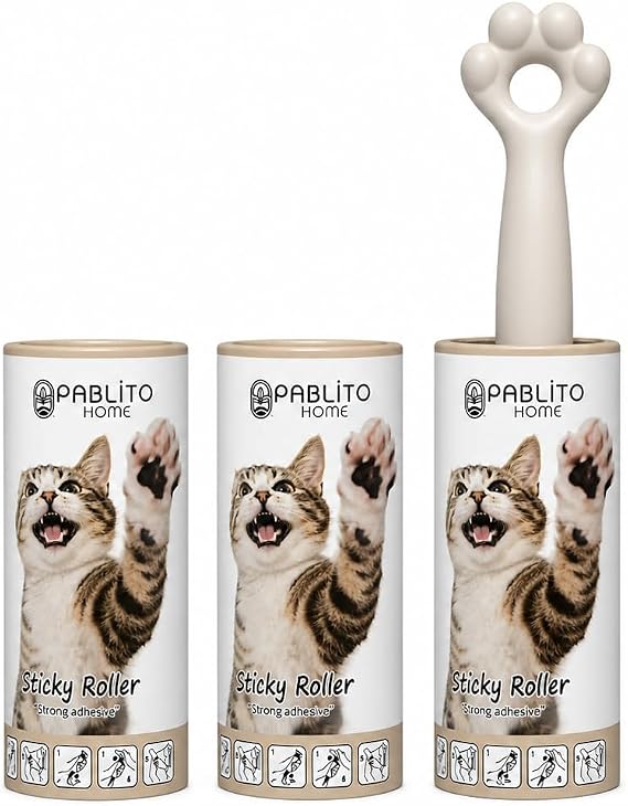 Sticky Roller Tüy Toplayıcı Rulo Seti – 1 Ana Sap + 2 Yedek Rulo, Güçlü Yapışkan Yüzey, Ev ve Araç Kullanımı İçin (Bej)