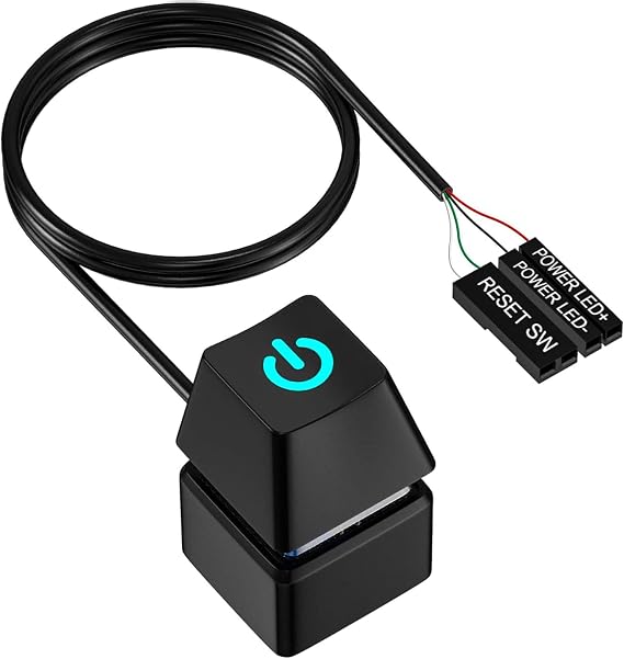 Desktop Computer Power Switch, PC Power Button, External PC Switch Black with LED Light, 1.8 M Extension Cable, Replacement of Computer