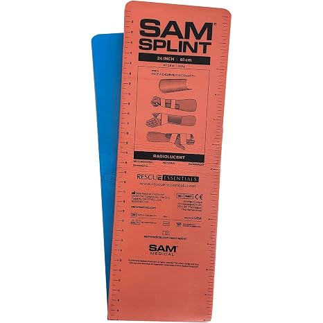 SAM Medical Mid-Sized Splint Flat Fold, Orange/Blue, 24" x 4.25", 1 Count