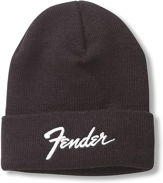 AMERICAN NEEDLE Fender Unisex Cuffed Beanie Warm Headwear, Cuffed Knit Collection, Black (21019A-FEND-BLK)