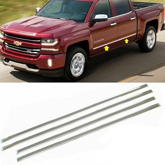 ALP Triple Chrome Plated Side Molding Belt Trims Compatible with 2014-2018 Silverado Sierra 1500 2500HD 3500HD CREWCAB ONLY