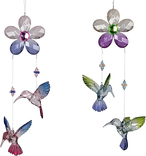 formano Set of 2 Garland Flower with 2 Hummingbirds 28 cm Window Decoration Hanging Decoration Hanging Colourful Hanging Made of Multi-Colour Acrylic Animal Motif Gift Housewarming