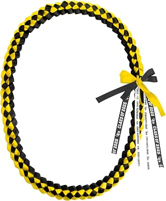 Graduation Leis Class of 2025 Grad Ribbon Rope Double Braided Necklace Handmade Necklace Leis School College High School Congrats Graduates Senio Congratulation Party Gifts for Women Men, Black Gold