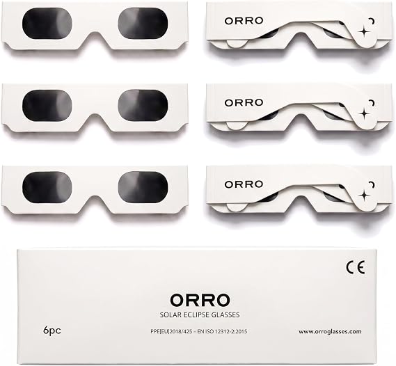 ORRO 40mm Solar Eclipse Glasses, 2/6/12 Pack, Certified Eye Protection, EN ISO 12312-2:2015 Tested, CE Marked for Direct Solar Viewing - Modern Fit
