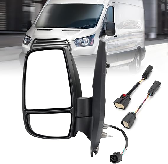 Driver Side Mirror,Mirror Assembly Compatible With 2015-2025 Ford Transit 150 250 350 350 HD,Transit Tow Power Glass,Towing Without Signal Light Non Heated,Black(Short Arm)