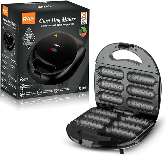 Corn Dog Waffle Maker, Hot Dog Waffle Machine with Non-stick Coating Plate, Hot Dog Maker Toaster Make 6 Corn Dogs, Corn Dog Waffle Machine Make Corn Dog in Minutes, Easy to Clean