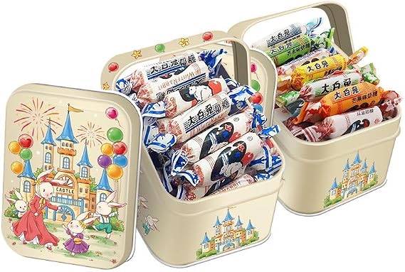 Classic White Rabbit Milk Candy, Chinese specialty milk sugar, fruit flavored gummies, mixed sweet sugar gift box 115g, Valentine's Day gift,wedding candy,leisure snack (Mixed flavors,115g*2 cans)