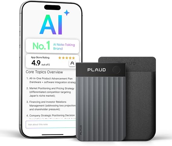 Plaud Note Pro AI Voice Recorder Transcribe & Summarize for Meetings Calls | AI Note Taker for Professionals & Teams, Productivity, 112 Languages, Ultra-Slim, InstantView Display, Case Included, Black