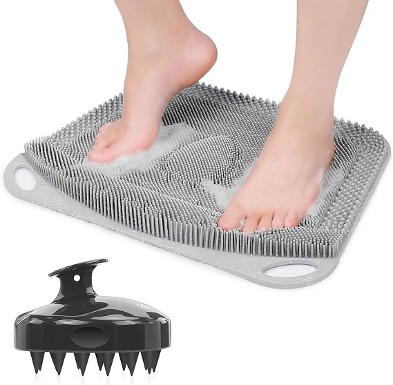 FREATECH Silicone Foot Scrubber Mat and Shampoo Brush Bundle