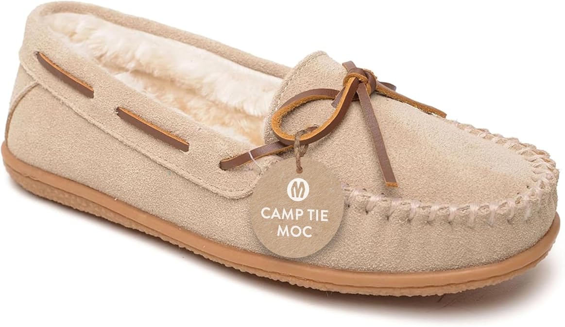 Minnetonka Women's Camp Tie Moc - Indoor/Outdoor Cozy Slippers with Durable Sole